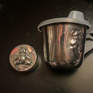 Towle silver plated baby cup and trinket box with bear design